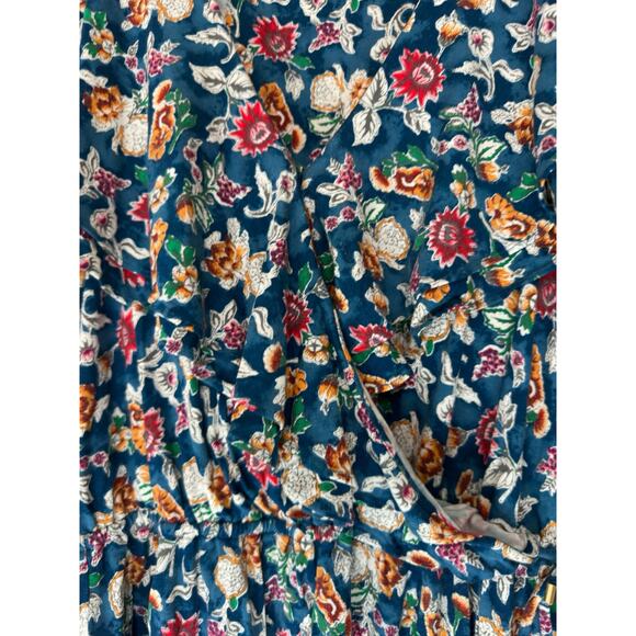 Ralph Lauren Black Label Stretch V-Neck Faux Wrap Blue Ruffle Blouse Medium - Picture 6 of 13